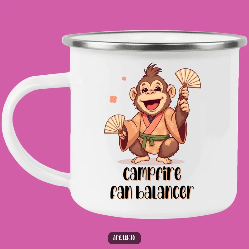 Funny Orangutan Juggling Fans Camping Mug: Outdoor Fun & Hilarious Primate Gear Gift