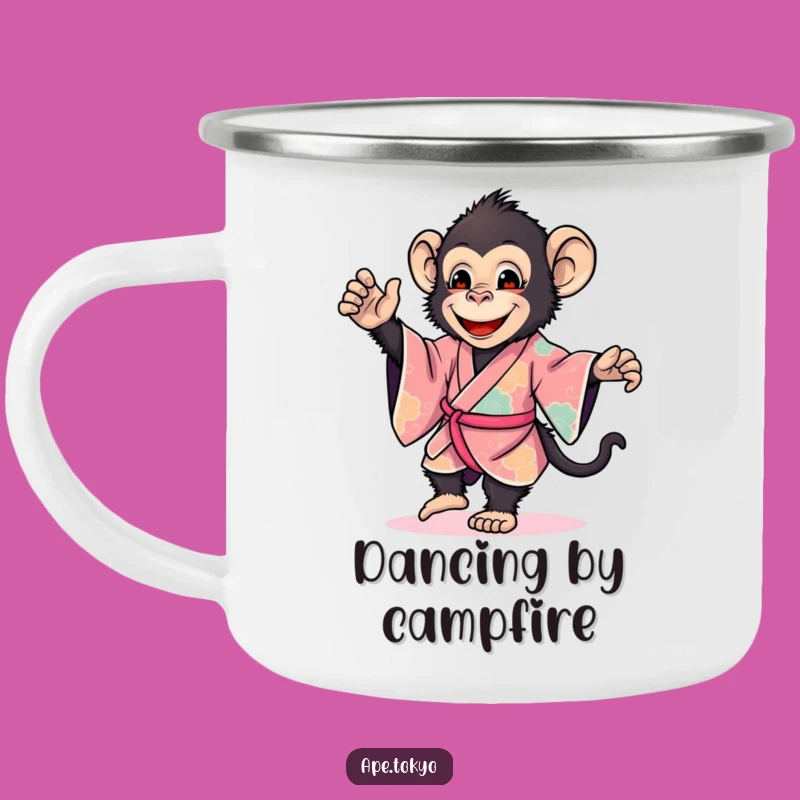 Funny Smiling Ape Kimono Camping Mug: Dance Around the Campfire