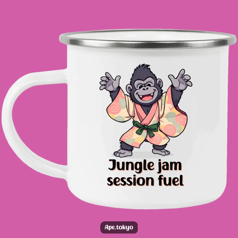 Funny Gorilla Kimono Dance Camping Mug: Durable & Hilarious Primate Adventure Gear Gift