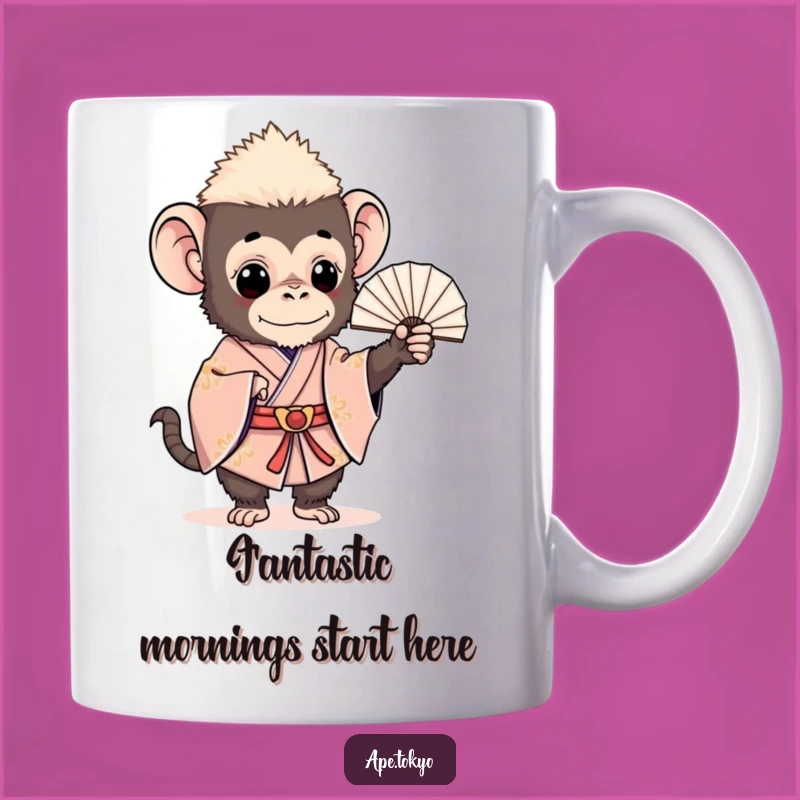 Funny Ceremonial Ape Kimono Fan Mug: The Perfect Humorous Gift for Ape Lovers