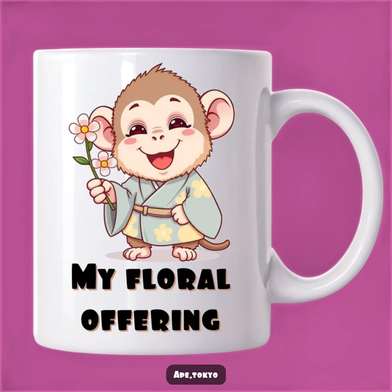 Funny Kimono Ape Mug: Happy Ape Offering Flower, Perfect Funny Gift!