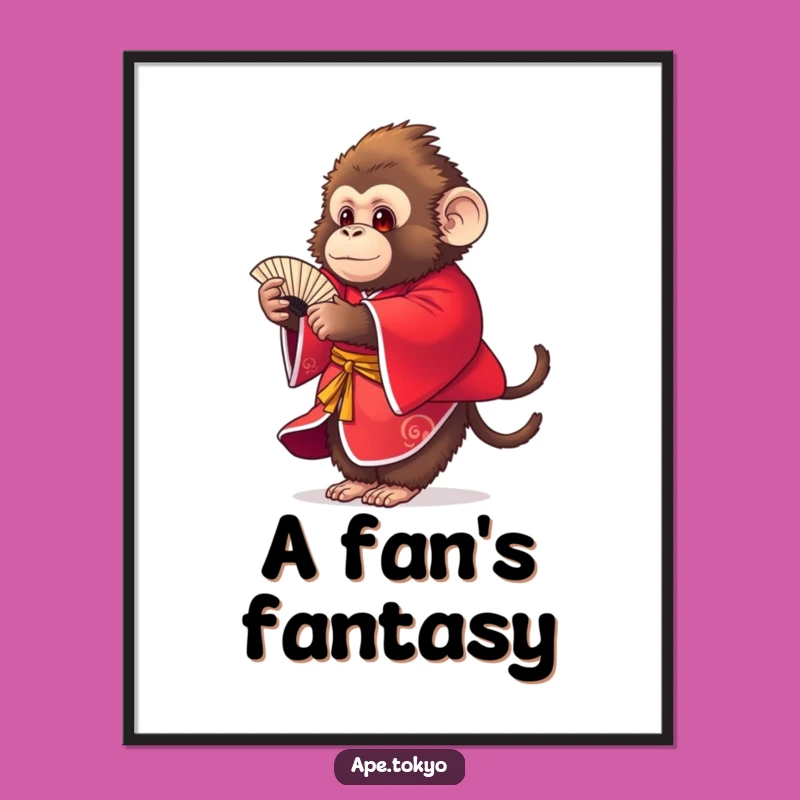 Funny Fluffy Ape Fan Dance Digital Print: Instant Joyful Wall Art