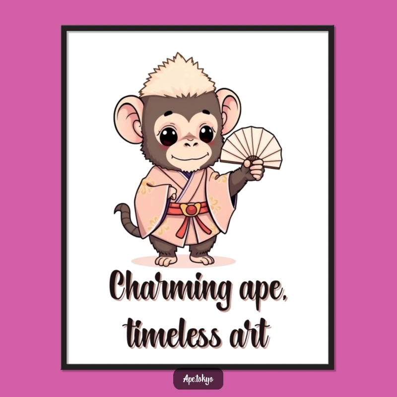 Funny Charming Ape Kimono Digital Art: Elegant & Humorous Gift Print