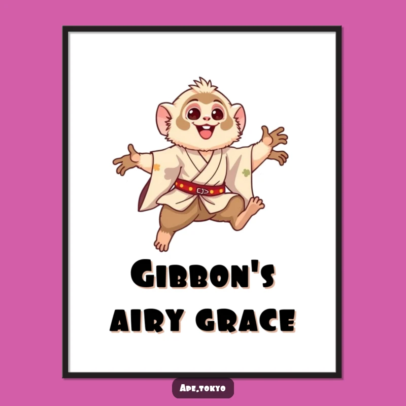 Funny Gibbon Leaping Motion Digital Art: Instant Primate Print for Hilarious Decor Gift