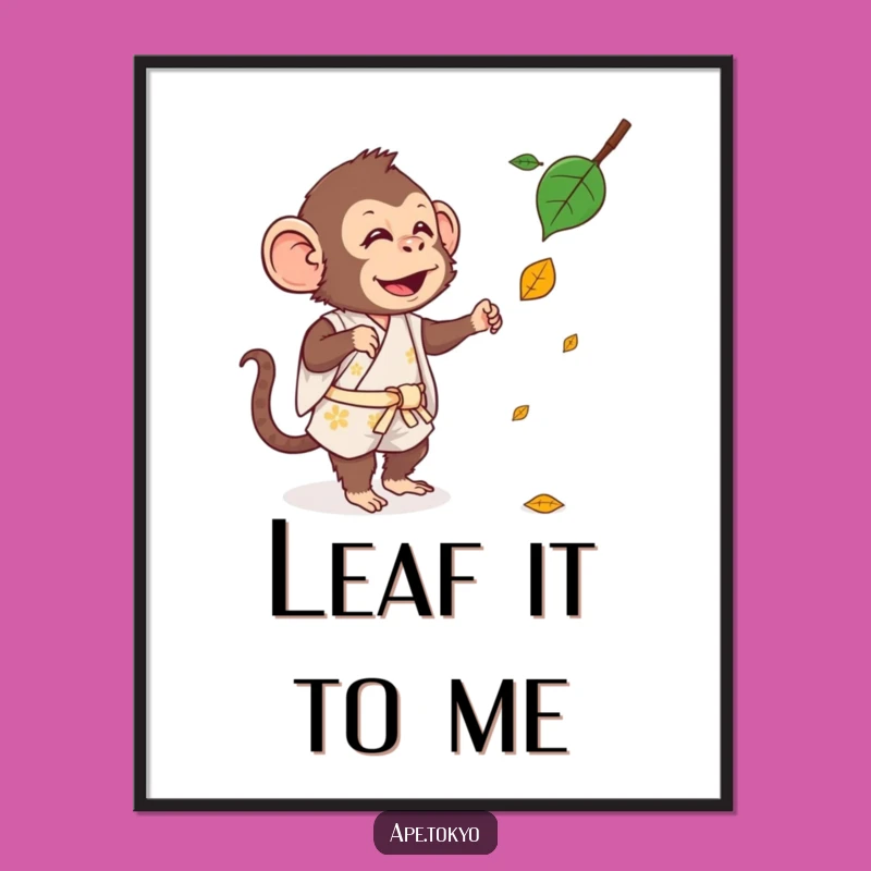 Funny Kimono Ape Leaf Digital Art: Silly Chase, Instant Funny Gift!