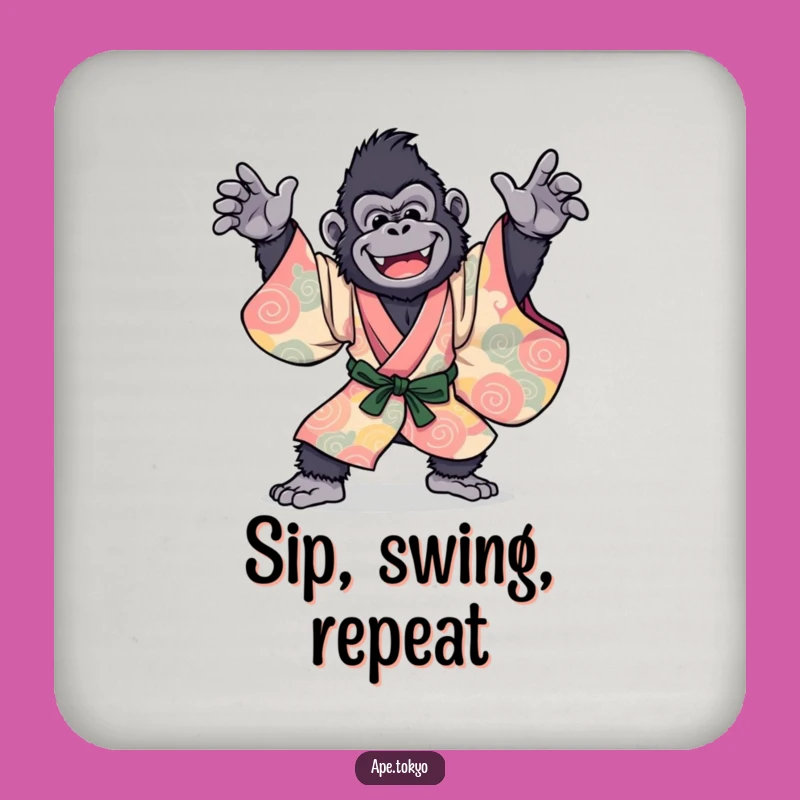 Funny Gorilla Kimono Dance Coaster Set: Hilarious Primate Protection for Your Surfaces Gift