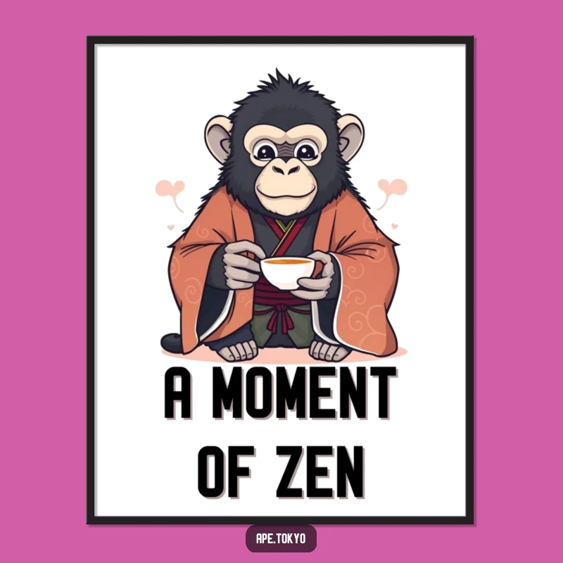 Funny Serene Ape Tea Poster: Elegant Art for Peaceful Spaces