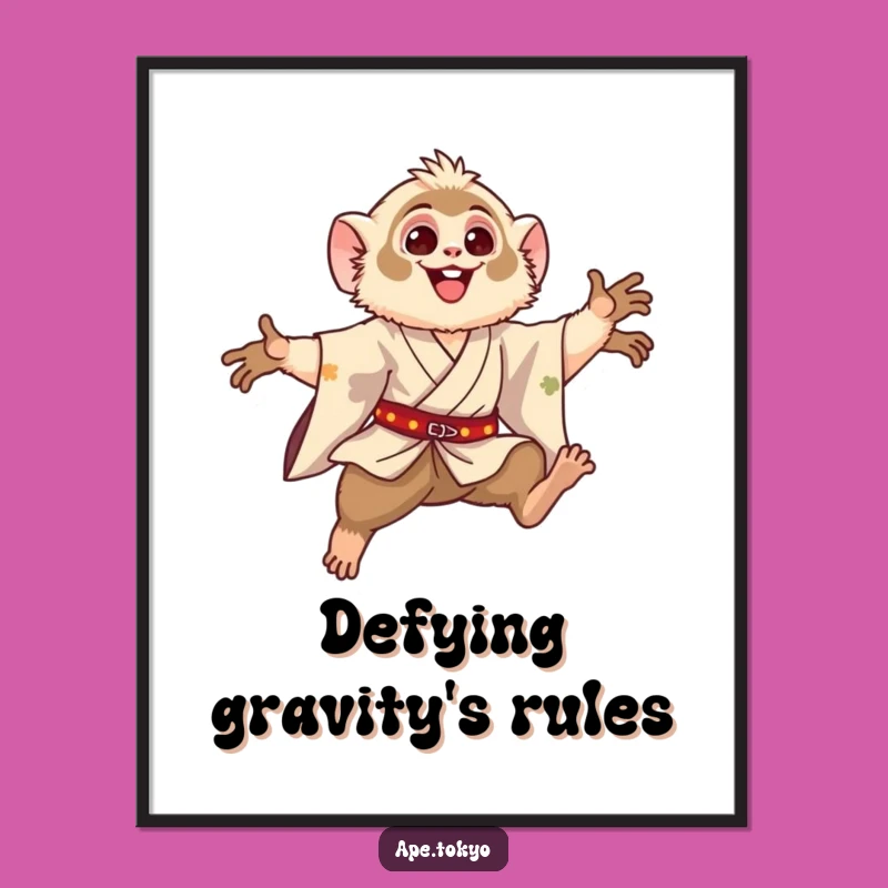 Funny Gibbon Leaping Motion Poster: Graceful Primate Art for Hilarious Decor Gift
