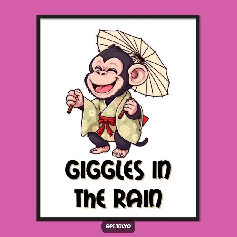 Funny Chimp Parasol Twirl Poster: Vibrant Primate Art for Hilarious Decor Gift