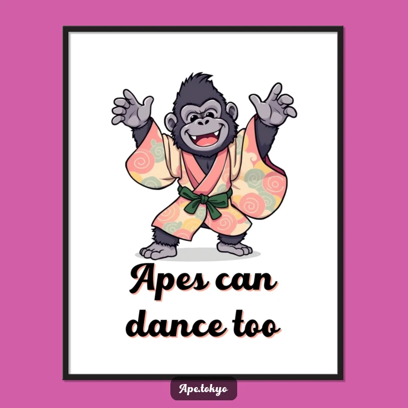 Funny Gorilla Kimono Dance Poster: Vibrant Primate Art for Hilarious Wall Decor Gift