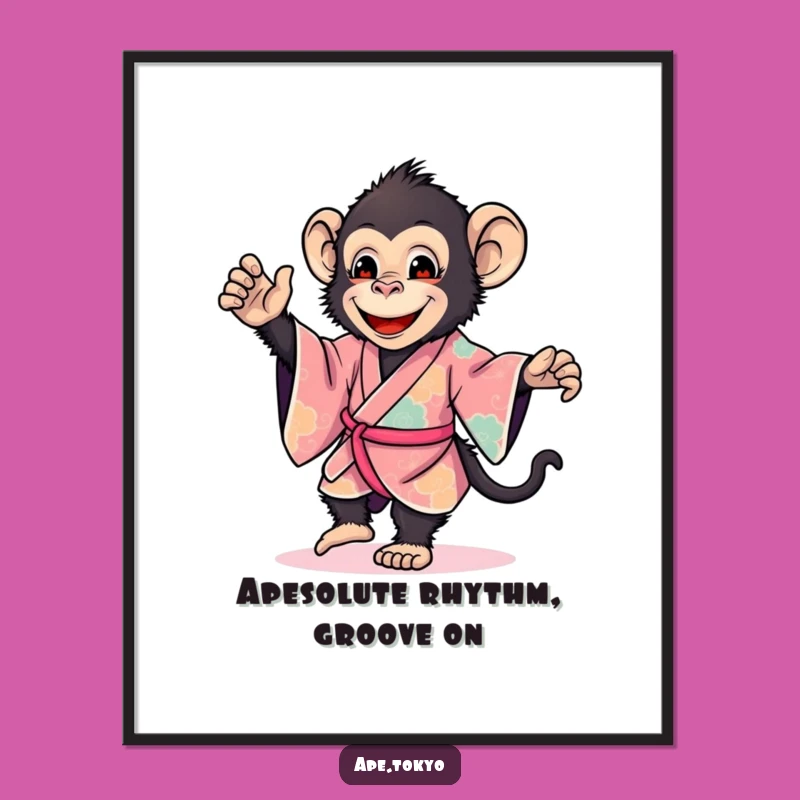 Funny Free Printable Wall Art: Smiling Ape Kimono Dance Decor Downloadable