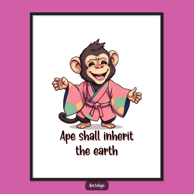Free Printable Wall Art: Energetic Ape in Kimono, Dynamic Downloadable Decor for Your Space