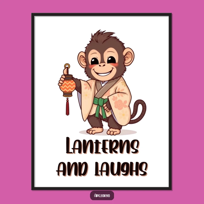Free Printable Wall Art: Charming Ape with Lantern, Festive Downloadable Decor for Your Home