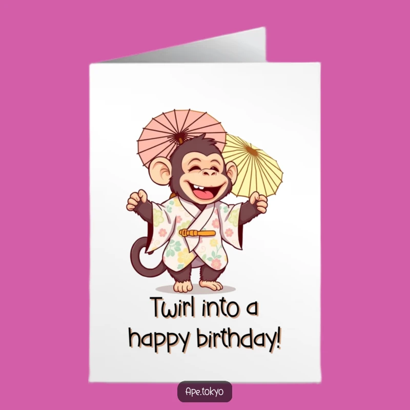 Free Printable Birthday Card: Jolly Ape Parasol Fun - Funny Downloadable Party Gift!