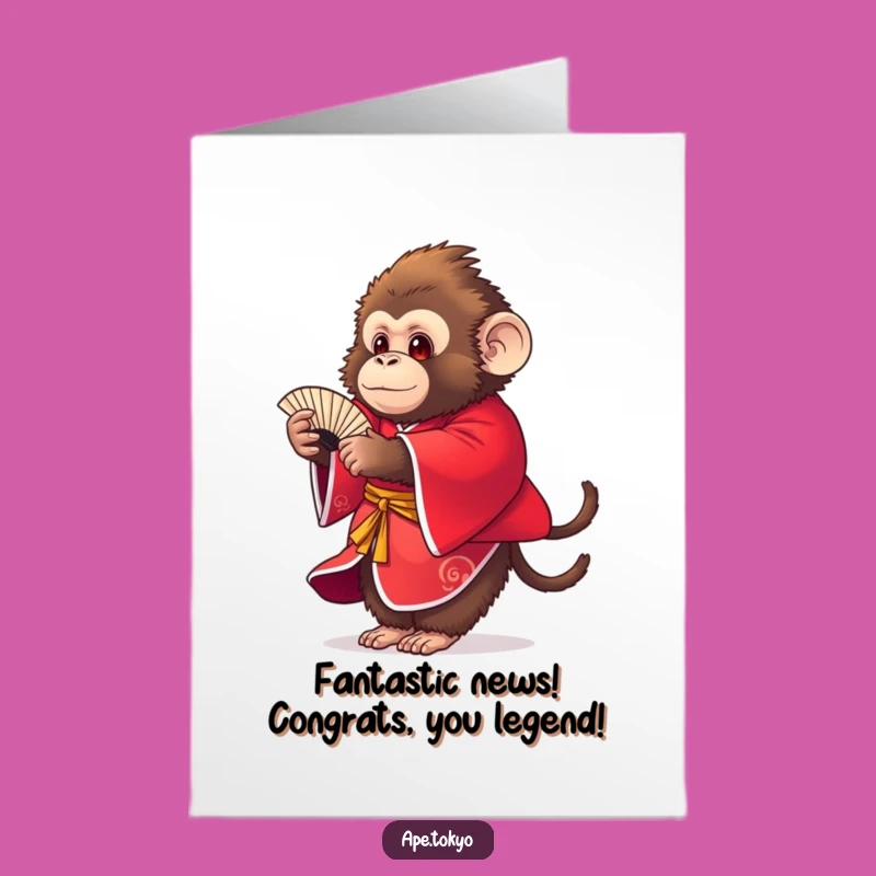Free Printable Congrats Card: Fluffy Ape Fan Dance Celebration - Funny Downloadable Gift