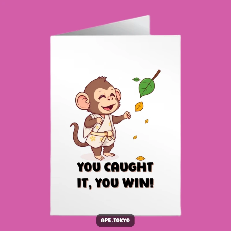 Free Printable Congrats Card: Goofy Ape in Kimono, Playful Downloadable Celebration Greeting