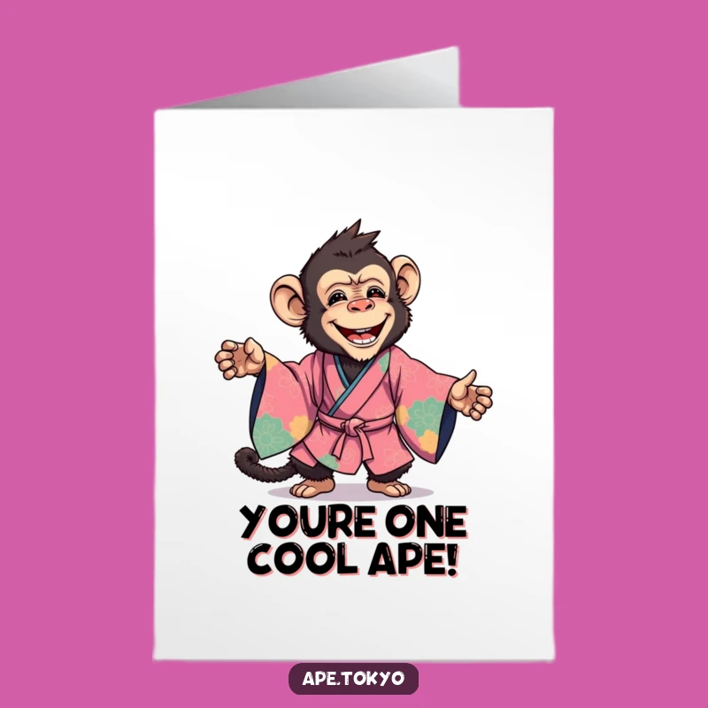 Free Printable Congrats Card: Lively Ape in Kimono Pose, Dynamic Downloadable Celebration Greeting