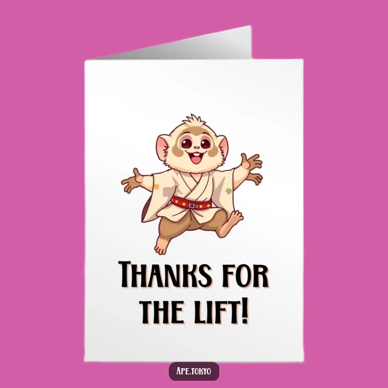 Free Printable Thank You Card: Funny Gibbon Leaper  Downloadable Gratitude Gift