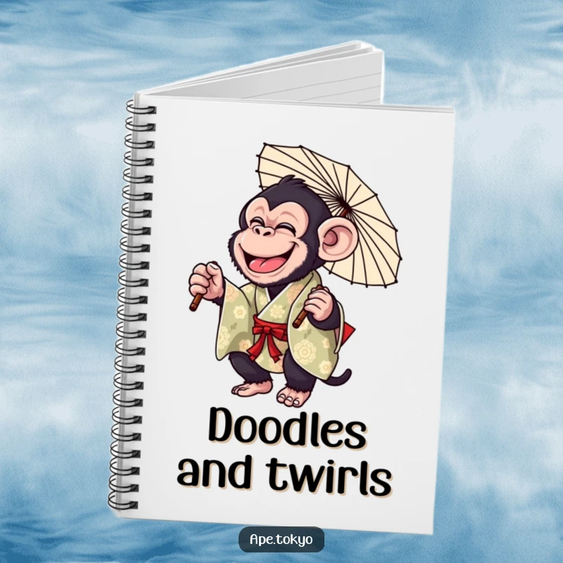 Funny Chimp Parasol Twirl Notebook: Giggling chimpanzee in a colorful kimono, playfully twirling a parasol, for all your hilarious notes.