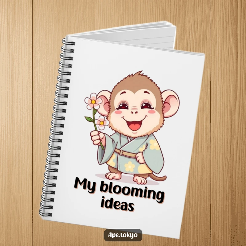 Funny Notebook: A happy ape in a traditional kimono holds a single flower, ready to record your brilliant ideas.