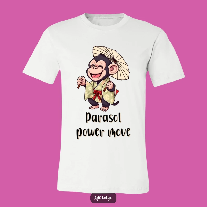 Funny Chimp Parasol Twirl T-Shirt: Playful Primate Style for a Hilarious Gift