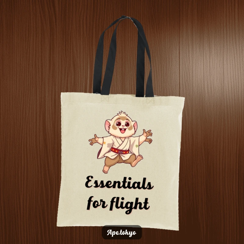 Funny Gibbon Leaping Motion Tote Bag: Happy gibbon in a silk kimono, performing a graceful leaping motion, for carrying humor with ease.